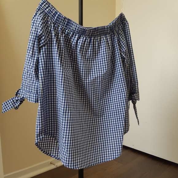 Blue Checked Shirt. Cold Shoulder - Picture 3 of 3